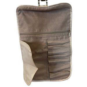 Make-Up Brush Roll Pearlized White Quilted Tri-fold, Holds up to 7 brushes